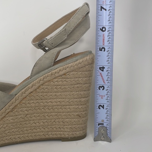 FRYE SANDALS Wedge Heel Shoes Ankle Strap Bow Tan Sage Leather Size 10 - Picture 6 of 13